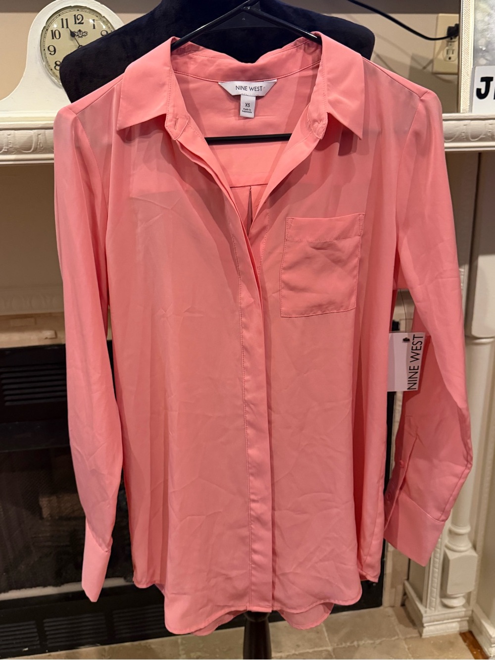 Nine West Coral Pink Long Sleeve Button-Front Shirt